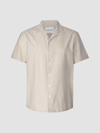 Tech Linen Bowling Short Sleeve Shirt Sandshell Stripe