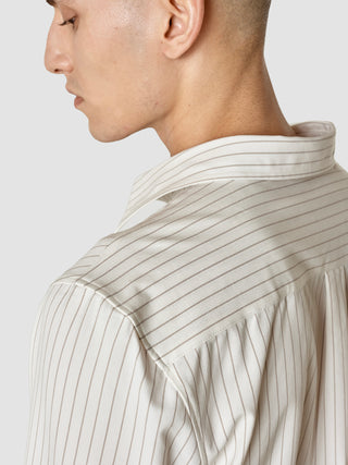 Tech Linen Casual Shirt Tan Pinstripe