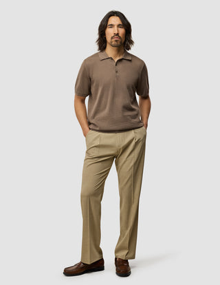 Textured Knitted Short Sleeve Polo Dark Earth