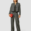 Serene Set Grey Herringbone Short Jacket & Wide Pants