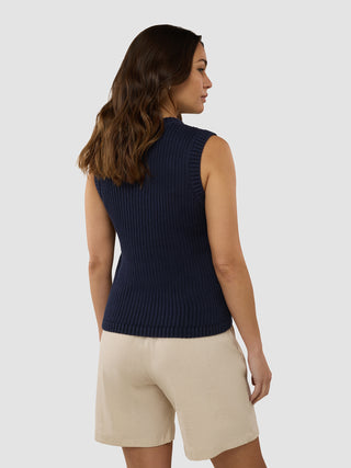 Women's Structured Knit Top Navy
