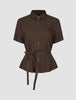 Women's Linen Shirt Short Sleeved Espresso