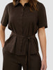 Women's Linen Shirt Short Sleeved Espresso