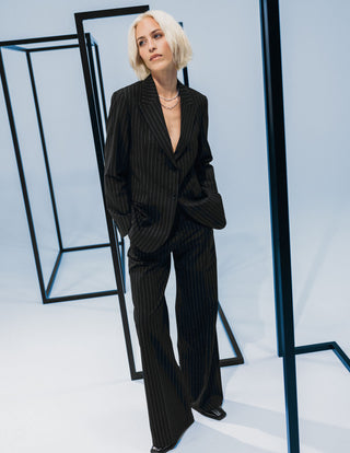 Essential Pants Wide Black Silver Pinstripe