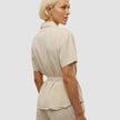 Linen Set Sandy Beige Short Sleeved Shirt & Relaxed Pants
