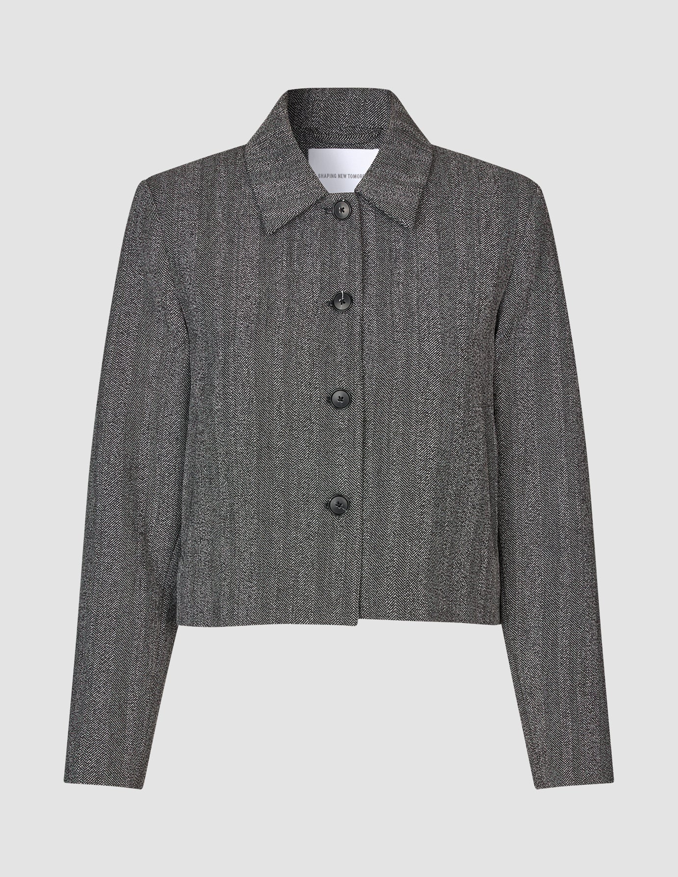 Serene Set Grey Herringbone Short Jacket & Wide Pants