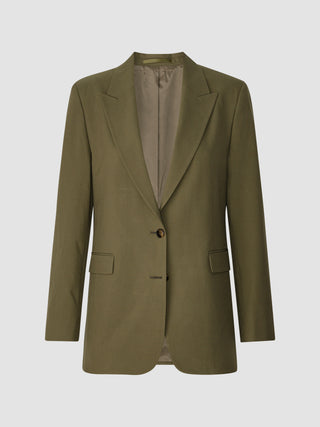 Essential Suit Straight mørk olivengrøn blazer med én række knapper og to lommer med klap.