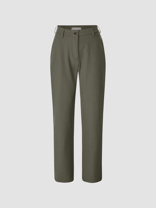 Essential Suit Straight mørk olivenfarvede bukser med høj talje og knaplukning.