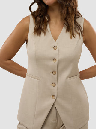 Skye Set Sandy Beige Melange Vest & Wide Pants