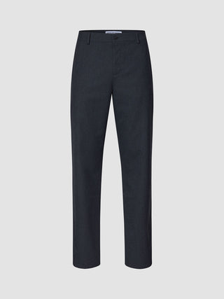 Mørkeblå Atelier-bukser i afslappet pasform, fremstillet i brudt twill med knaplukning og bæltestropper.