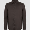 Mørkebrun langærmet Elevated Shirt Slim i Pima-bomuld med krave.