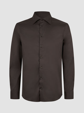 Mørkebrun langærmet Elevated Shirt Slim i Pima-bomuld med krave.