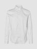 Elevated Shirt Slim – Langærmet, lysgrå, stribet skjorte med knapper i Pima-bomuld med tynde, lodrette grå striber.