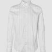 Elevated Shirt Slim – Langærmet, lysgrå, stribet skjorte med knapper i Pima-bomuld med tynde, lodrette grå striber.