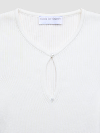 Women Fine Knit Rib Long Sleeve Off White