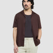 Refined Linen Bowling Short Sleeve Shirt Dark Brown