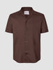 Refined Linen Bowling Short Sleeve Shirt Dark Brown
