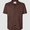 Refined Linen Bowling Short Sleeve Shirt Dark Brown