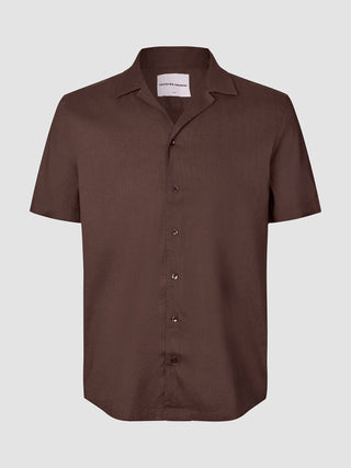 Refined Linen Bowling Short Sleeve Shirt Dark Brown