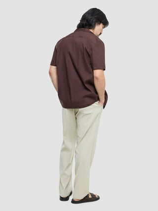 Refined Linen Bowling Short Sleeve Shirt Dark Brown