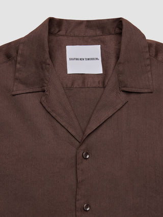Refined Linen Bowling Short Sleeve Shirt Dark Brown
