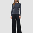 Women Rib T-shirt Long Sleeve Dark Grey Melange
