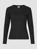 Women Rib T-Shirt Long Sleeve Black
