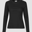 Women Rib T-Shirt Long Sleeve Black