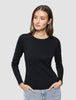 Women Rib T-Shirt Long Sleeve Black
