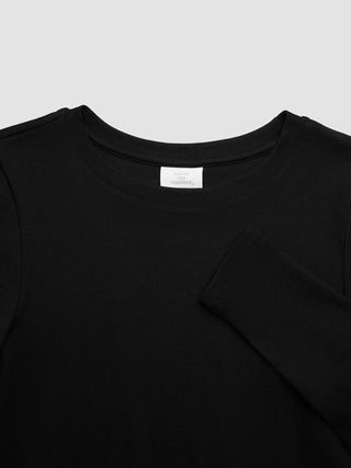 Women Rib T-Shirt Long Sleeve Black