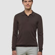 Seamless Core Knit Long Sleeve Polo Dark Brown