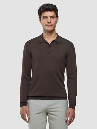 Seamless Core Knit Long Sleeve Polo Dark Brown