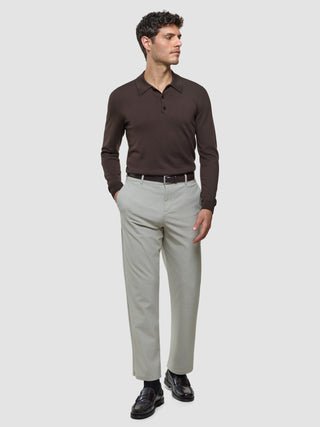 Seamless Core Knit Long Sleeve Polo Dark Brown