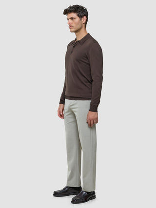 Seamless Core Knit Long Sleeve Polo Dark Brown