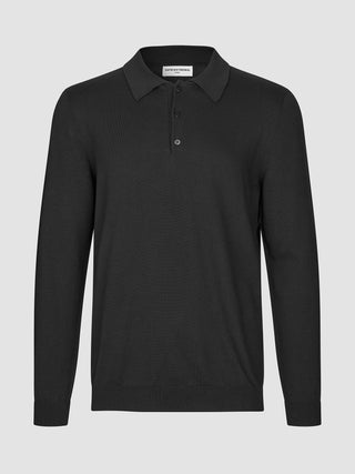 Seamless Core Knit Long Sleeve Polo Black