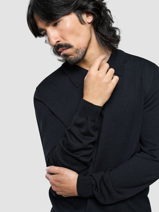 Seamless Core Knit Long Sleeve Polo Black