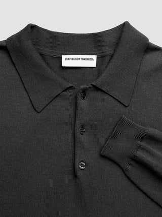 Seamless Core Knit Long Sleeve Polo Black