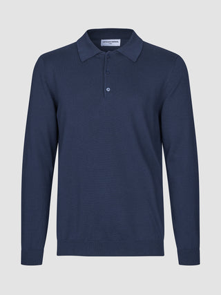Seamless Core Knit Long Sleeve Polo Dark Navy