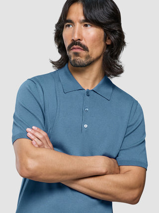 Seamless Core Knit Short Sleeve Polo Blue Tide