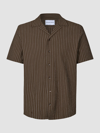 Seersucker Short Sleeve Shirt Cocoa Pinstripes