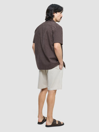 Seersucker Short Sleeve Shirt Cocoa Pinstripes