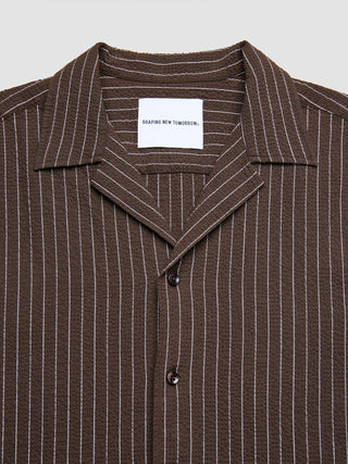 Seersucker Short Sleeve Shirt Cocoa Pinstripes