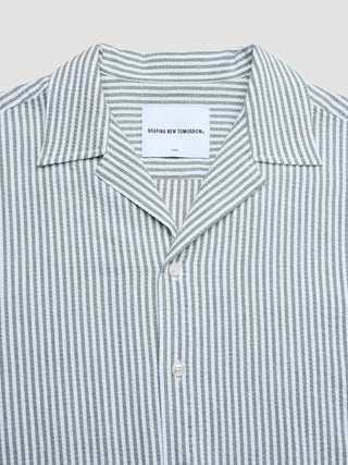 Seersucker Short Sleeve Shirt Green Stripes