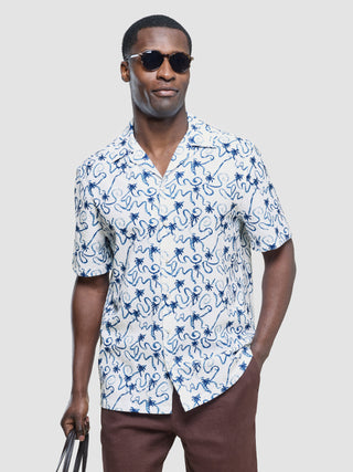Seersucker Short Sleeve Shirt Navy Palms