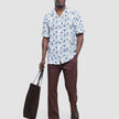 Seersucker Short Sleeve Shirt Navy Palms
