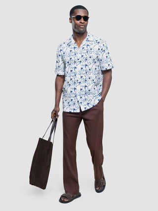 Seersucker Short Sleeve Shirt Navy Palms
