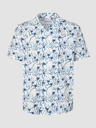 Seersucker Short Sleeve Shirt Navy Palms
