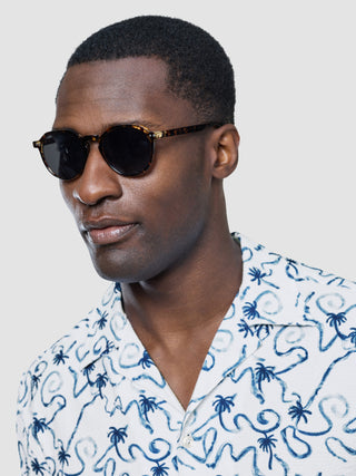 Seersucker Short Sleeve Shirt Navy Palms