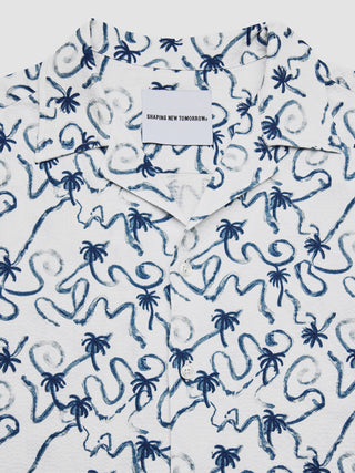 Seersucker Short Sleeve Shirt Navy Palms