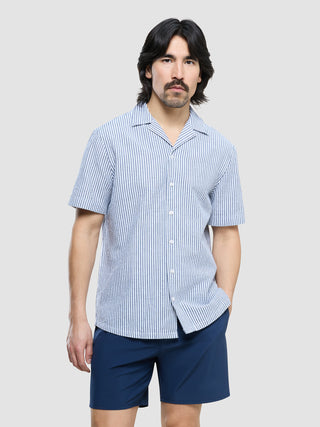 Seersucker Short Sleeve Shirt Navy Stripes